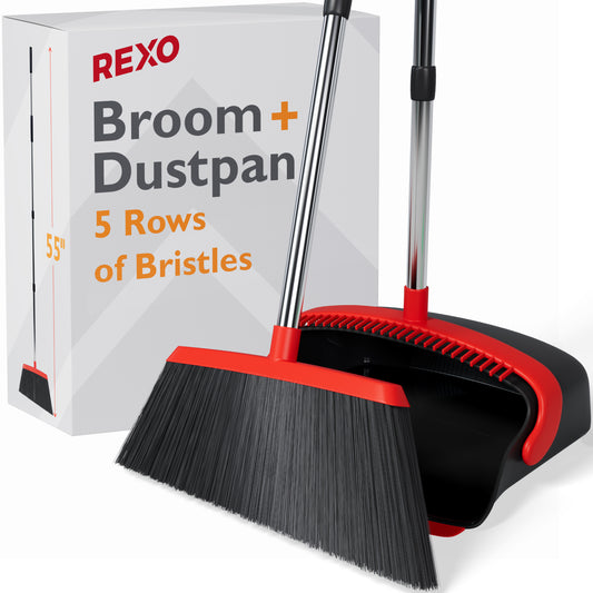 Broom and Dustpan Set | 55" Long Handle | Colour: Red & Black | Case: 12 units