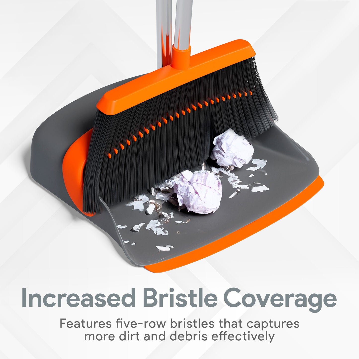 Broom and Dustpan Set | 55" Long Handle | Colour: Orange & Grey | Case: 12 units