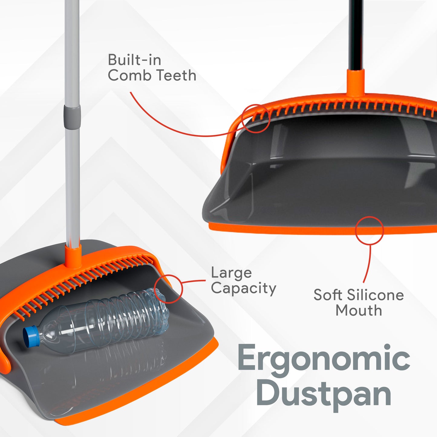 Broom and Dustpan Set | 55" Long Handle | Colour: Orange & Grey | Case: 12 units