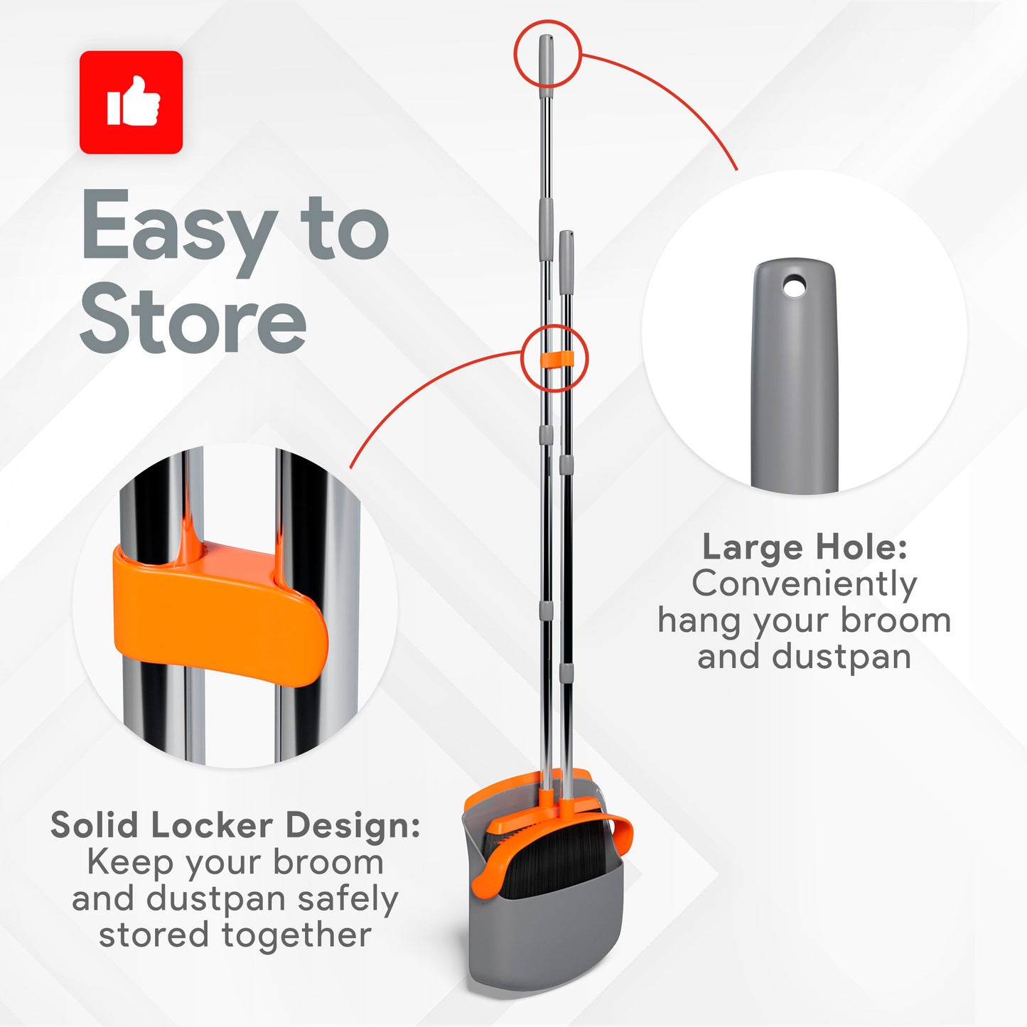 Broom and Dustpan Set | 55" Long Handle | Colour: Orange & Grey | Case: 12 units