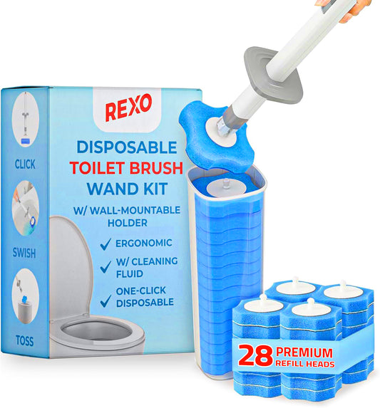 Disposable Toilet Brush Wand Kit, 28 Refill Heads included | Case: 28 boxes
